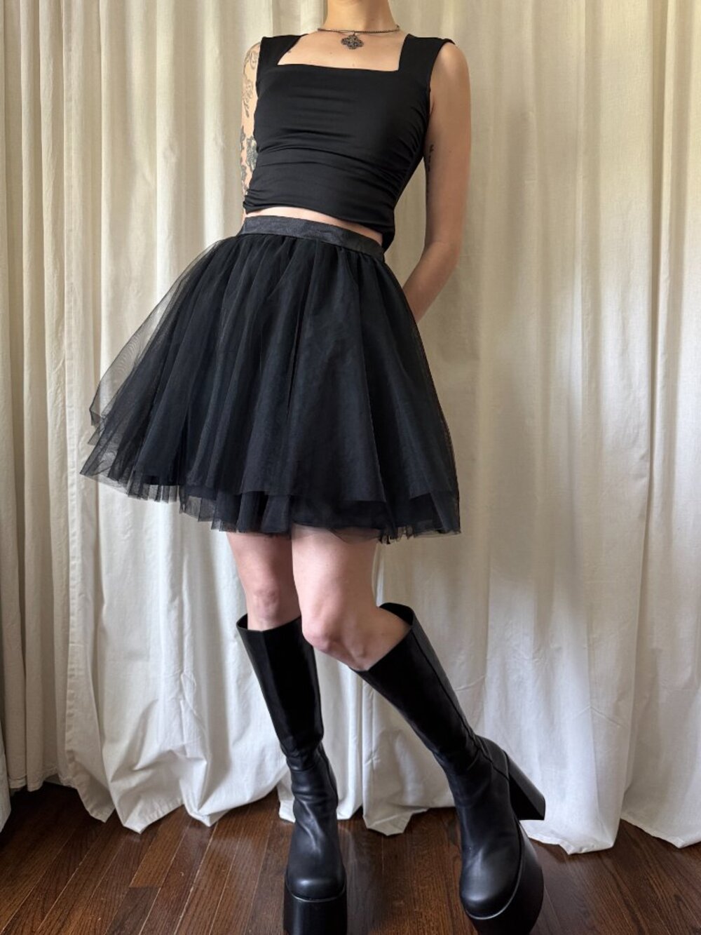 Space 46 Black Tulle Skirt Women's Size Medium | Dark Coquette Grunge Balletcore